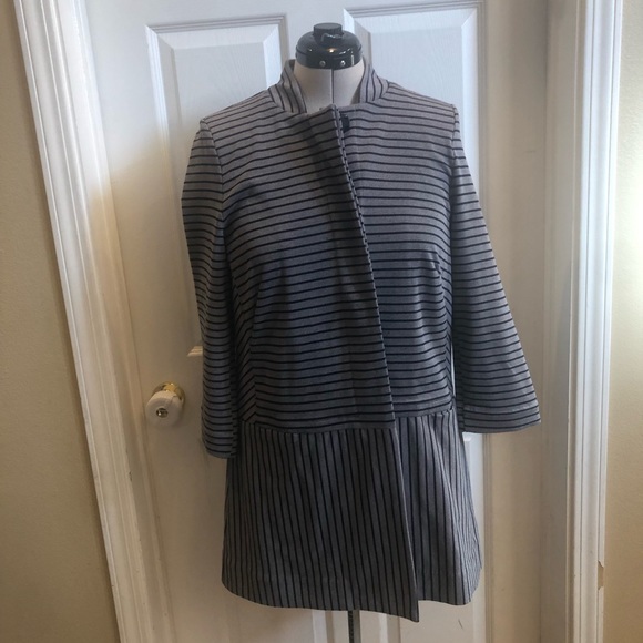 Cabi striped trench perfect “collarless car coat” jacket sz Large (B09) - Picture 16 of 16